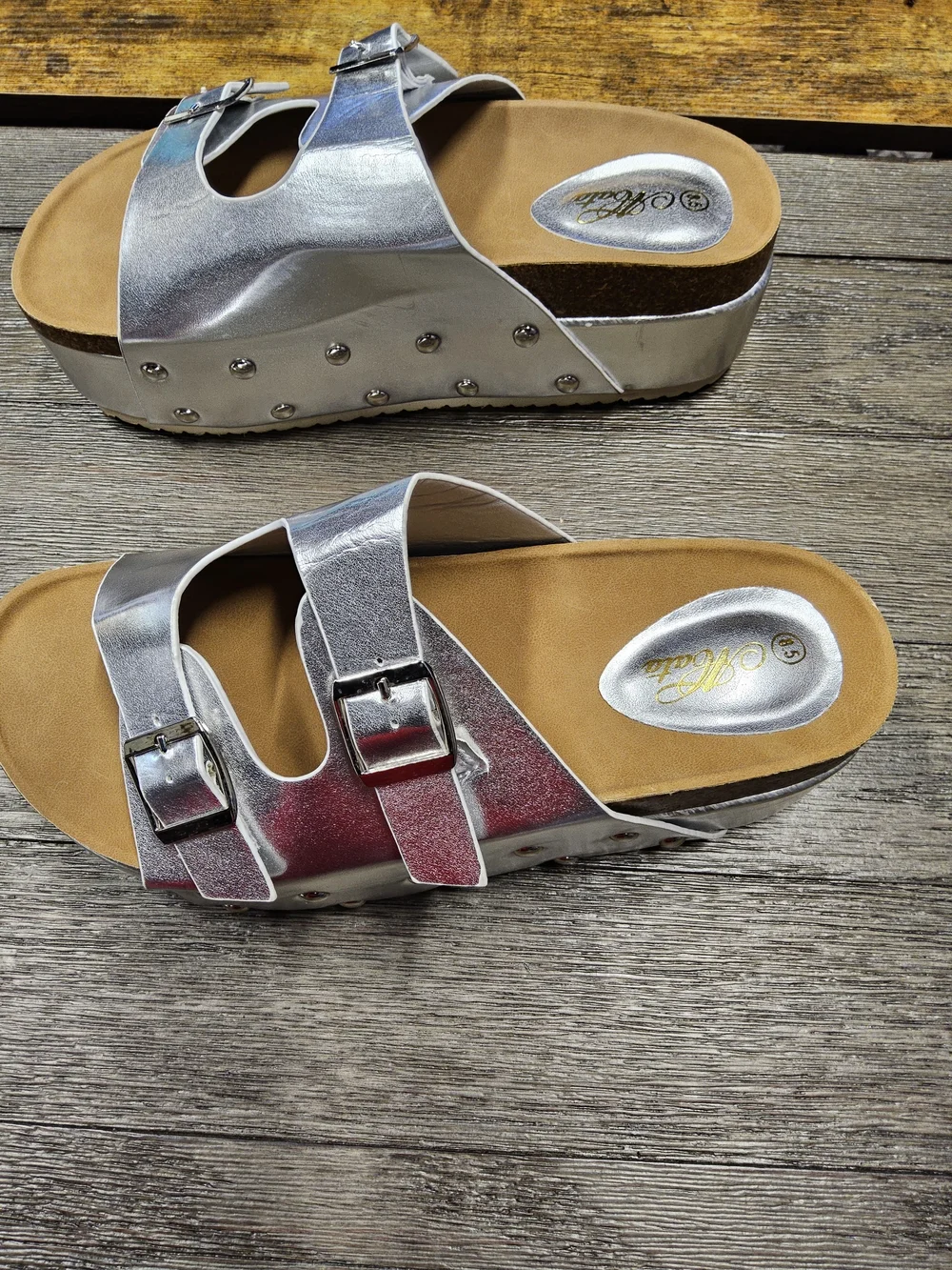 Silver Double-Buckle Platform Sandals - Women